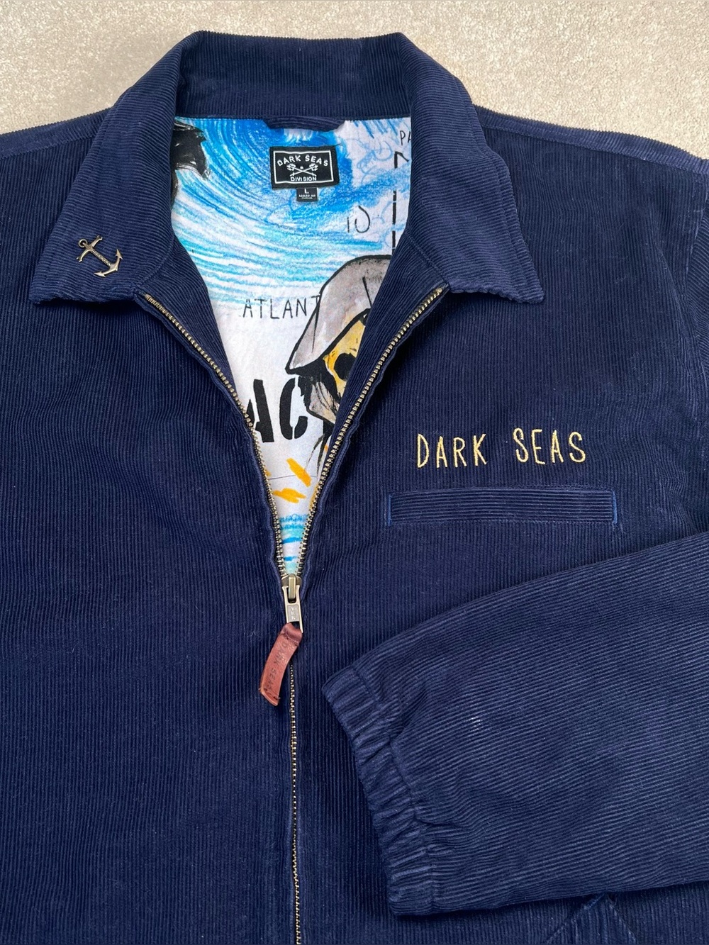 Dark Seas Tidewater Corduroy Jacket Blue Nautical 100% Cotton Men's Large